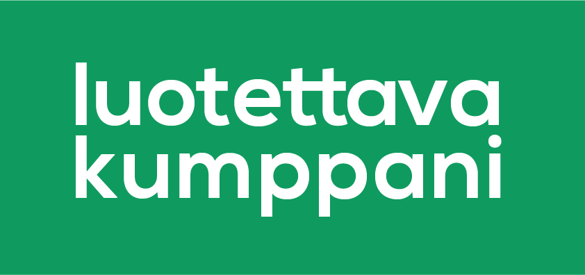 Valkoinen teksti 'luotettava kumppani' on vihreällä pohjalla.